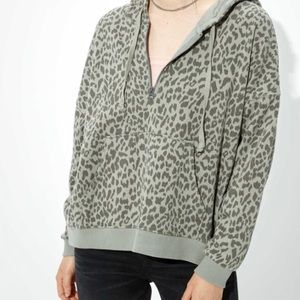 Camp green colored cheetah half zip sweatshirt